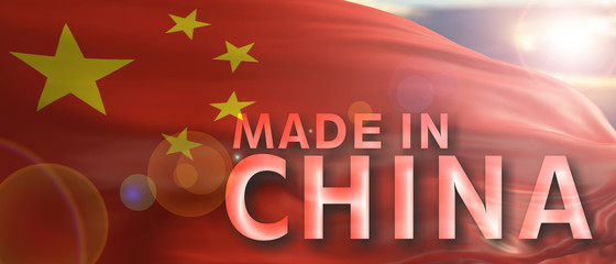Fototapeta na wymiar Made in China text on chinese flag texture background. 3d illustration