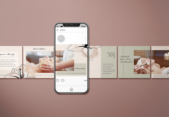 Social Media Carousel Post Layout Set with Hand Drawn Flowers