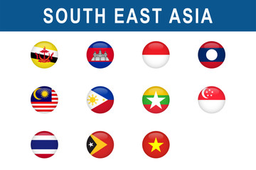 Set of South East Asia Round 3d Flag