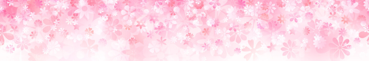 Spring horizontal banner of various flowers in pink colors
