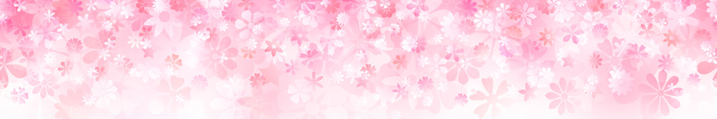 Fototapeta premium Spring horizontal banner of various flowers in pink colors