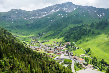 View over Malbun village of Liechtenstein. - obrazy, fototapety, plakaty