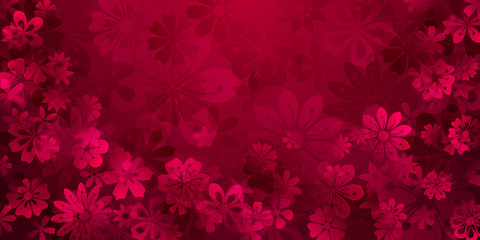 Spring background of various flowers in red colors