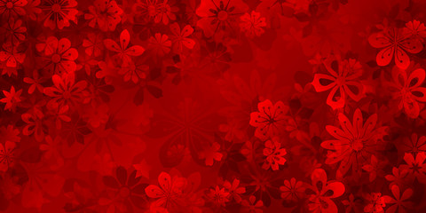 Spring background of various flowers in red colors