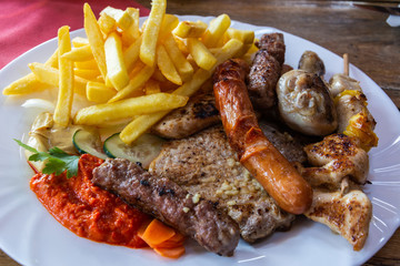 Mixed grill platter in Slovenia.