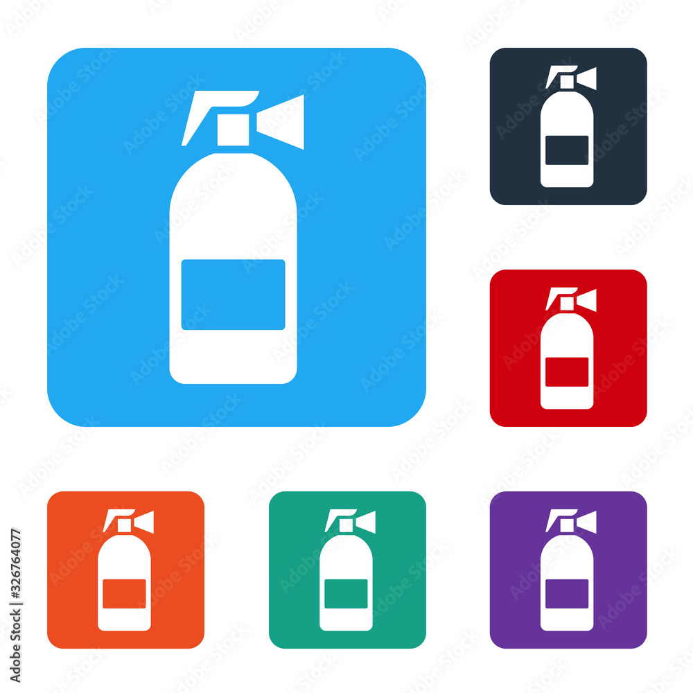 Poster white fire extinguisher icon isolated on white background. set icons in color square buttons. vector