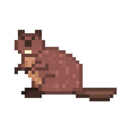 Sitting beaver pixel art character icon isolated on white background. 8 bit wildlife forest animal symbol. Old school vintage retro slot machine/video game graphics.