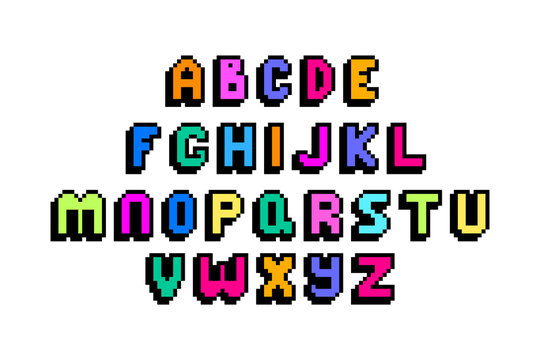 Colorful 3d Pixel Art Font Isolated On White Background. 8 Bit Latin Alphabet. English Letters Set. Old School Vintage Retro Slot Machine/video Game Graphics.