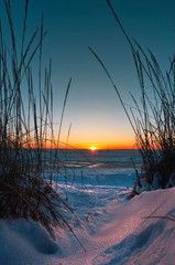 Beautiful sunset winter landscape.