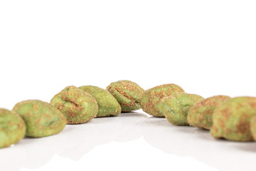 Lot of whole wasabi green peanut isolated on white background