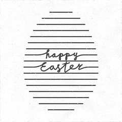 Happy Easter Flat Egg Shape Doodle Style Logo Made by Repeating Lines with Lettering - Black on White Paper Background - Hand Drawn Graphic Design