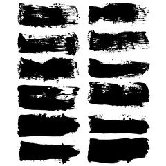 Set of black ink horizontal hand drawn brushes. Abstract isolated grunge lines, or stripes. Vector illustration.	