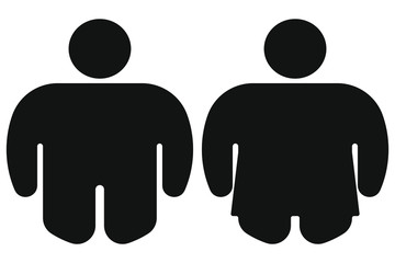 Vector illustration Two people icons. Abstract image. Minimalism. Man and woman. Black silhouette. Minimalism. Designation of a toilet, locker room, bathroom. Stock illustration.