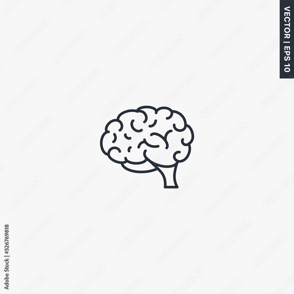 Poster brain, linear style sign for mobile concept and web design
