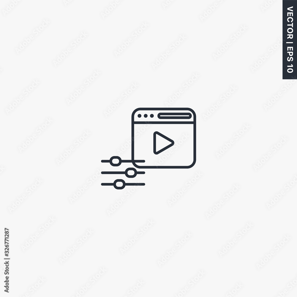 Poster edit video, linear style sign for mobile concept and web design