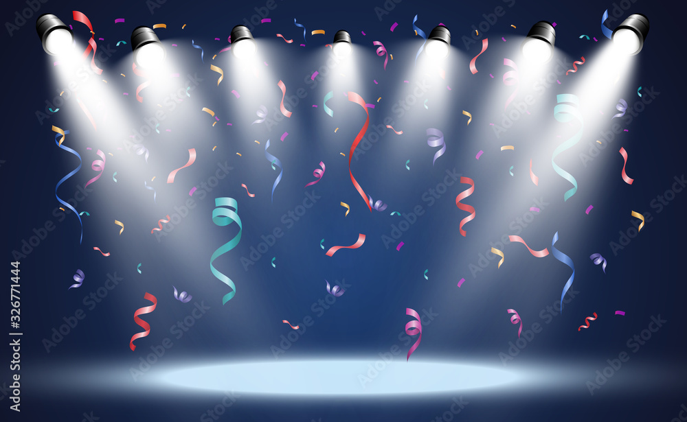 Aufkleber white stage with spotlights. vector illustration of a light with sparkles and confetti on a transpar