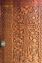 Carved wooden door, handmade - traditional patterns of Armenia