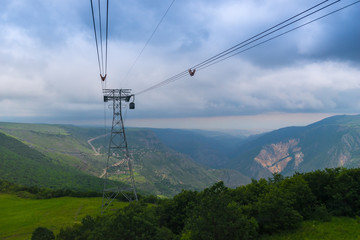 Cableway pylon in the mountains of Armenia near Tatev Monastery