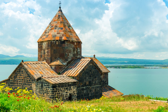 beautiful monastery Sevanavank on the shore of Lake Sevan, Armenia