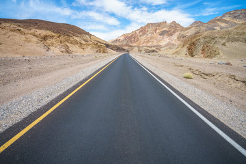 on the road on artists drive in death valley national park, california, usa
