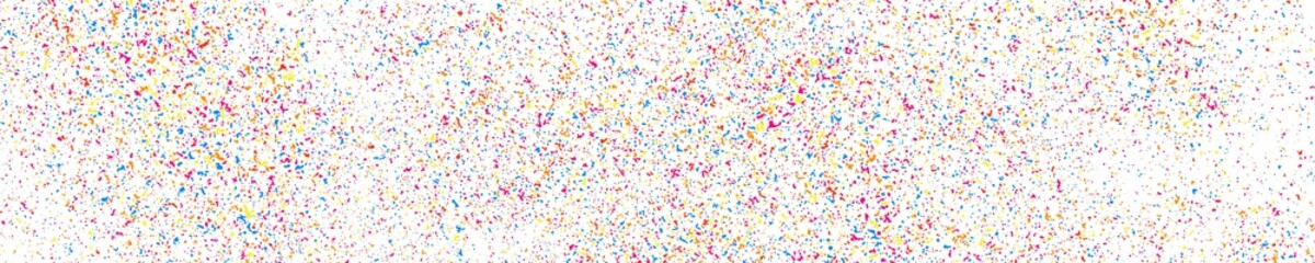 Abstract Explosion of Confetti. Colorful Grainy Texture Isolated on White Panoramic Background. Colored Stains and Blots. Wide Horizontal Long Banner For Site. Illustration, EPS 10.  