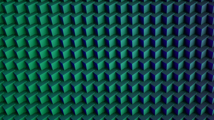 Abstract digital background mad of 3d cubes. Green and Blue. 3d Rendering.