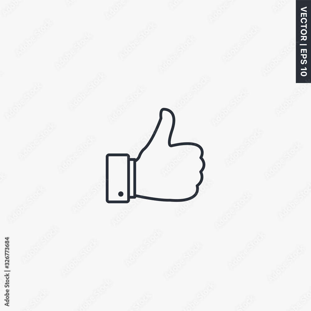 Poster thumb up, linear style sign for mobile concept and web design