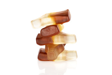 Group of five whole sweet jelly cola isolated on white background