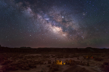 Milky Way shines bright over Goblin Valley, Utah