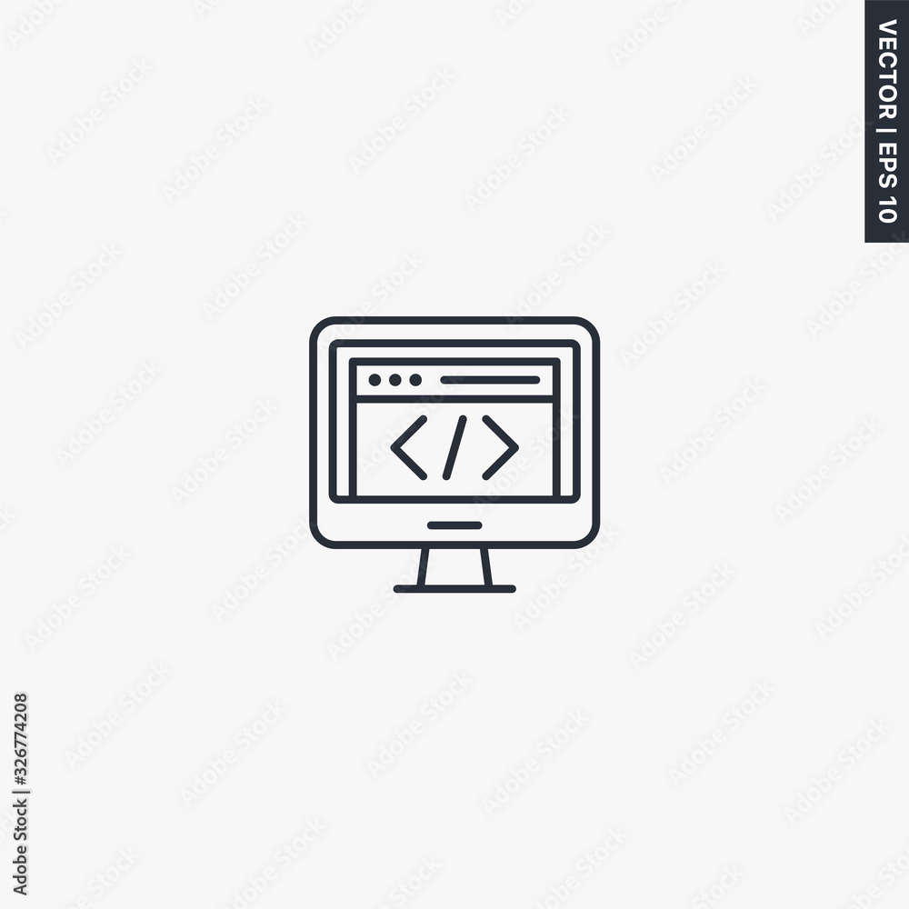 Poster web development, linear style sign for mobile concept and web design