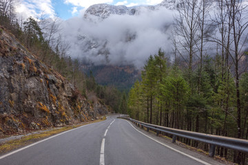 Road with beautiful mountain view in Styria region, Austria