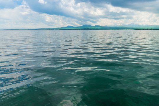 landscapes of Armenia picturesque famous lake Sevan on a sunny day