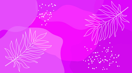 Fototapeta na wymiar Summer bright vector background with tropical leaves and elements. Drawn linear exotic plant on a simulated watercolor background are ideal for prints,flyers,banners, invitations, and social networks.