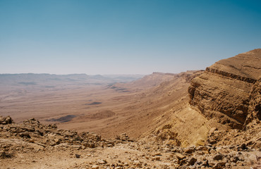 Israel desert scene at Mitzpe Ramon, Ramon crater in the Negev Desert
