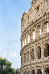 Rome. Italy10.19.2015. Lateral facade of the Colosseum in Rome at sunset