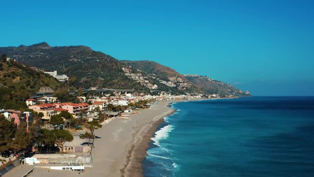 Aerial view of the East coast of Sicily in Letojanni, near Taormina
