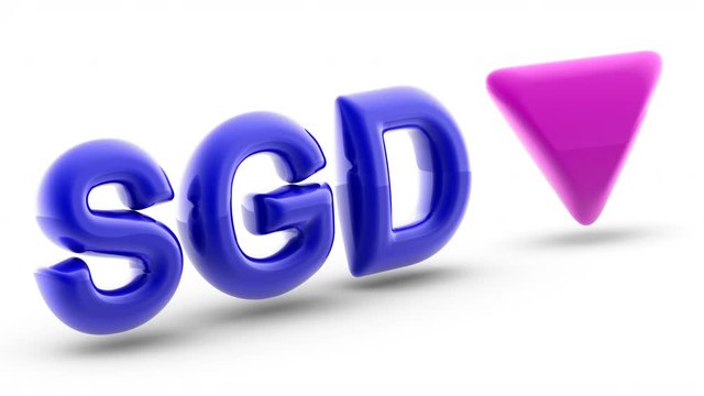 Singapore dollar sign in white background. Index down. 3D Illustration.