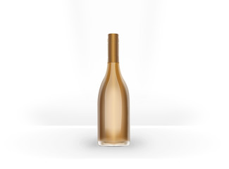 Realistic wine bottle on the isolated on white floor and wall. Infinity background.