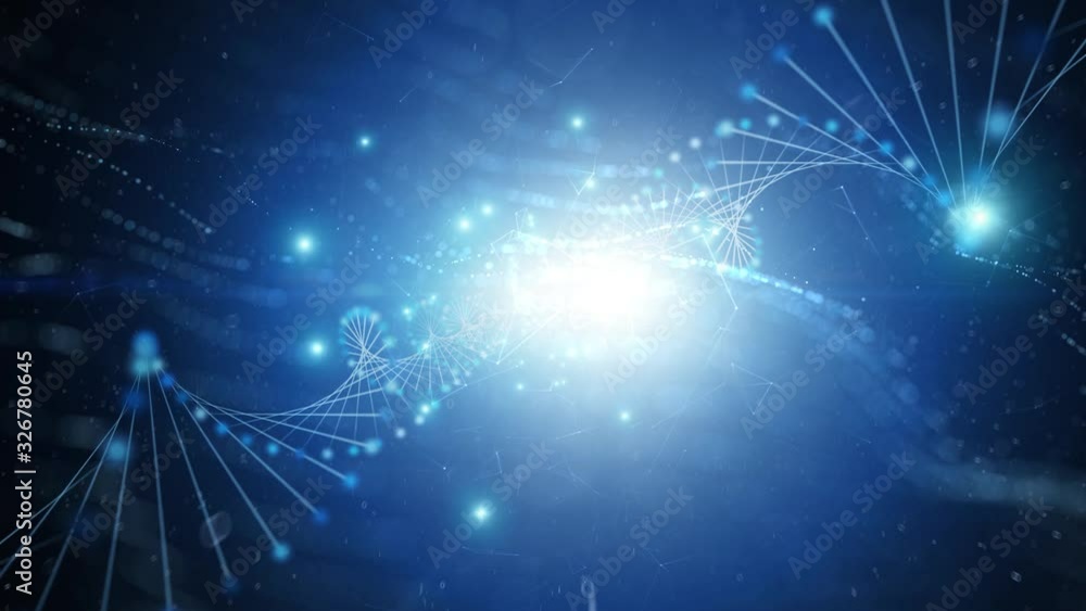 Poster conceptual artistic shiny dna double helix molecule on futuristic cyberspace copy space animation ba
