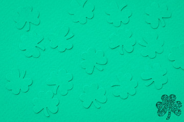 St Patrick's day background with shamrock clover leaf, Irish festival symbol, selective focus