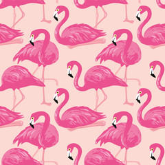 Obraz premium Vector seamless pattern with flamingos