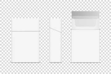 Vector Realistic Closed and Opened Clear Blank Empty Cigarette Pack Box Set Closeup Isolated. Design Template. Smoke Problem Concept, Tobacco, Cigarette Mockup. Front and Side View