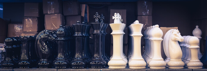 Set of black and white chess pieces figures for home decoration