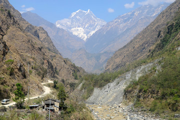 Nature of Nepal. Kali Gandaki river gorge and Nilgiri South Peak (6 839 m) on the background.
