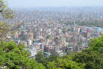Panoramic view of Kathmandu from Monkey temple hill, Nepal..