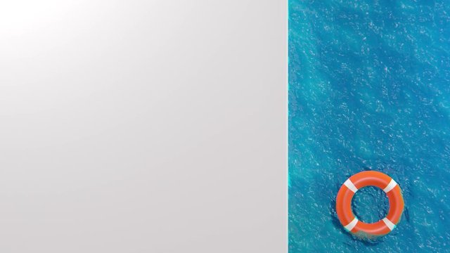 Blue water pool with orange life buoy. 3d rendering animation seamless. Paper background for business presentation UHD 3840x2160. 