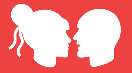 Romantic couple head silhouette. Love, spring, concept.  Vector illustration.