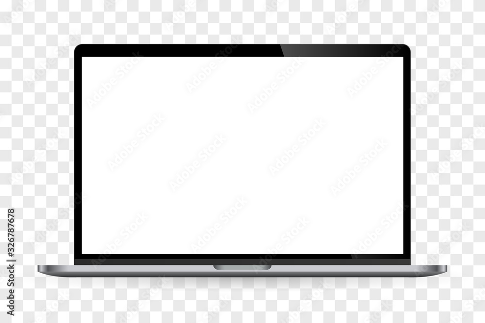 Poster realistic laptop computer monitor with white screen and checkerboard background. illustration vector