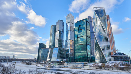 Fototapeta na wymiar Moscow City in winter, the international business center and a commercial district in central Moscow, Russia. 