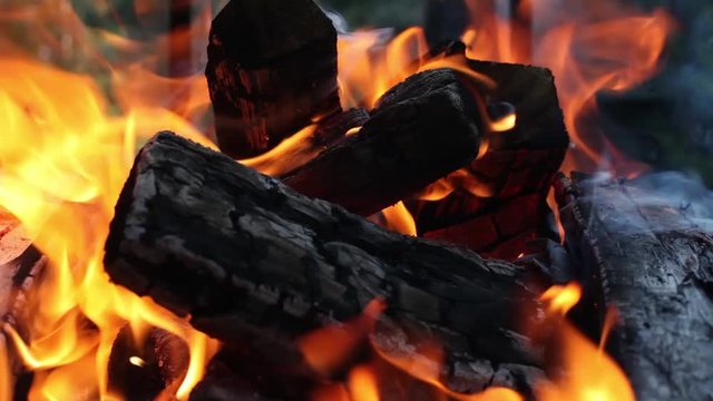 Burning woods and coals from a fire abstract background.